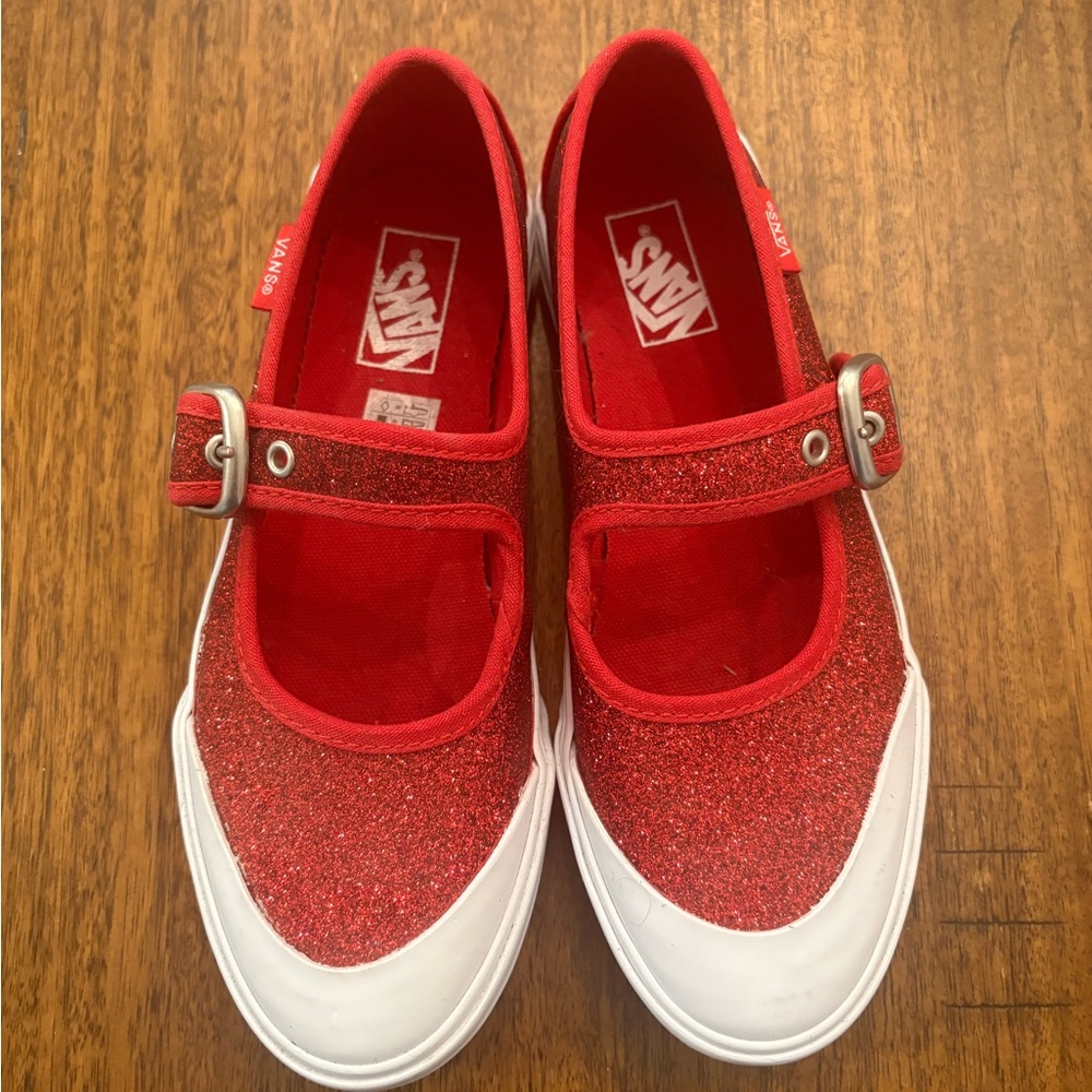 Vans Kids Red Glitter Mary Jane Sneakers